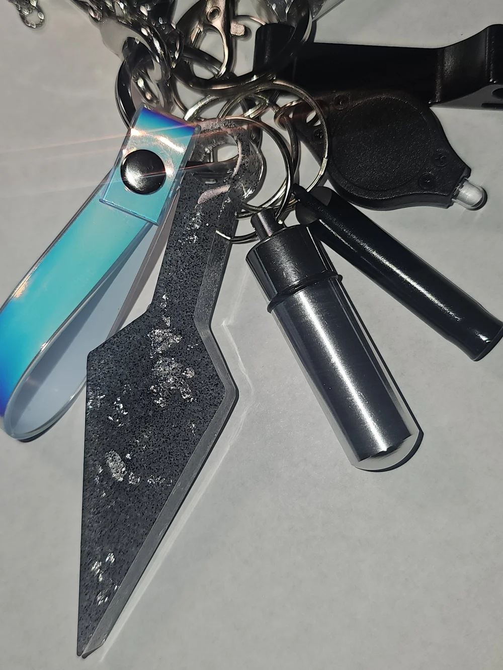Multi-Tool Keychain Set Resin Heart Charm Filled With Chakra Chips